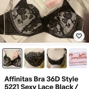 Affinitas Elegant Black Lace Bra 36D new